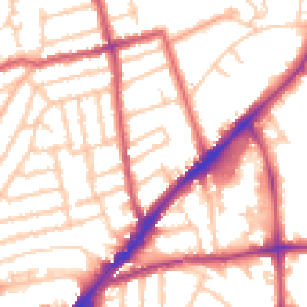 Daytime road noise heatmap for KT2 6BD