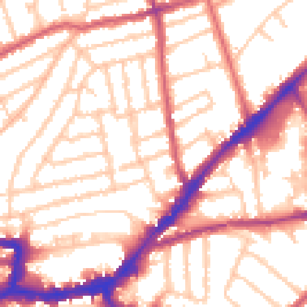 Daytime road noise heatmap for KT2 6BZ
