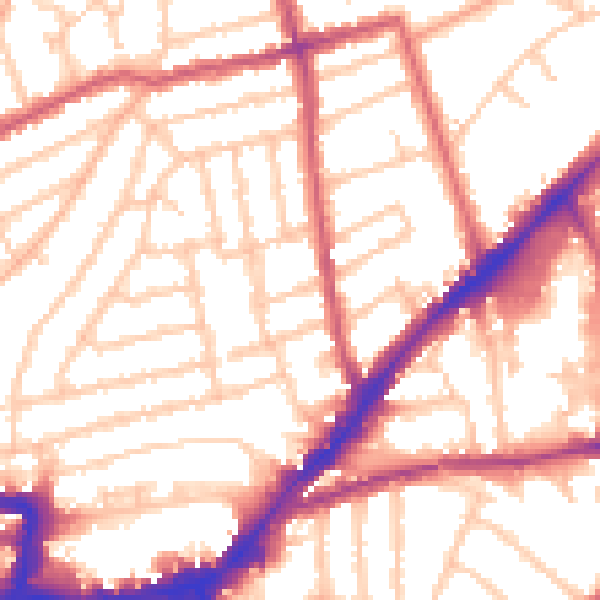 Daytime road noise heatmap for KT2 6DD