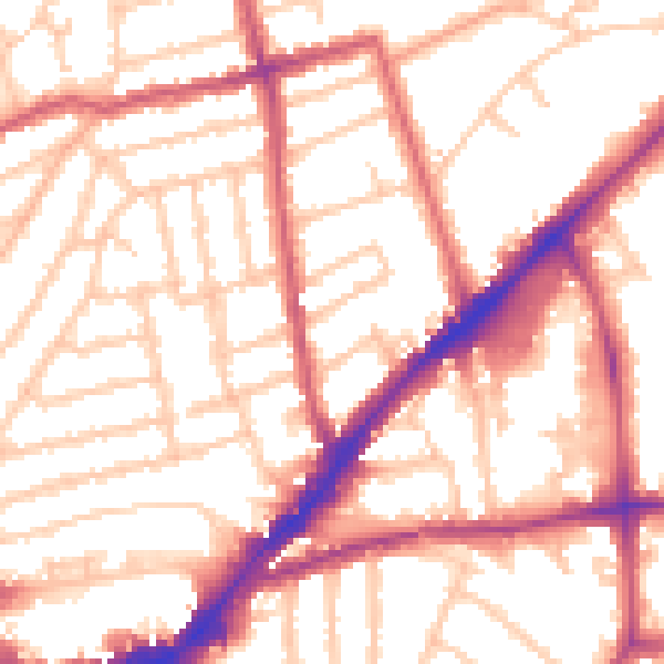 Daytime road noise heatmap for KT2 6FH