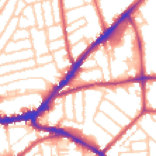 Daytime road noise heatmap for KT2 6QR
