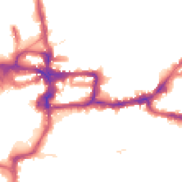 Night-time road noise heatmap for KT2 6RJ