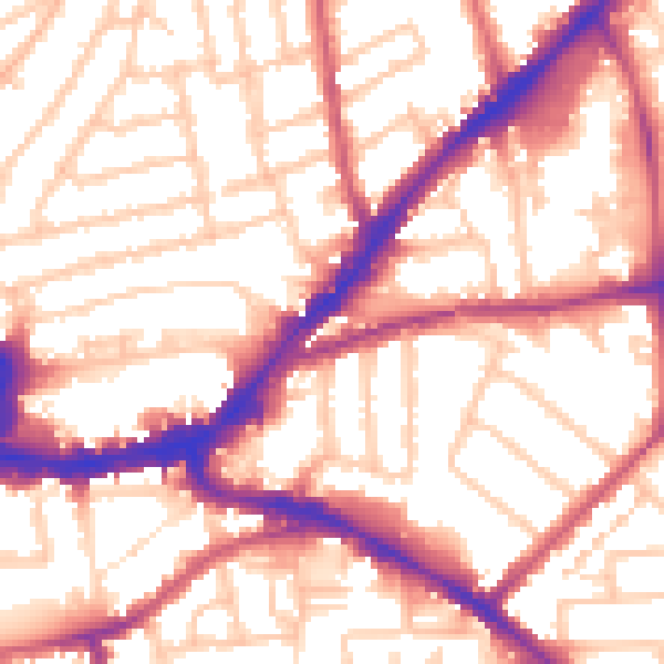 Daytime road noise heatmap for KT2 7AB
