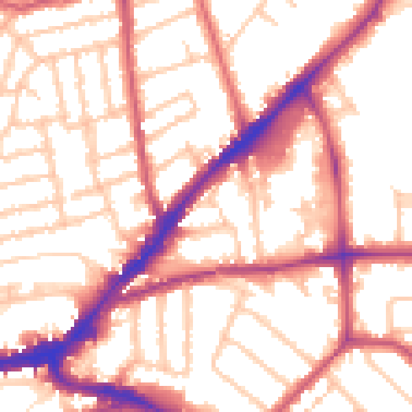 Daytime road noise heatmap for KT2 7AU