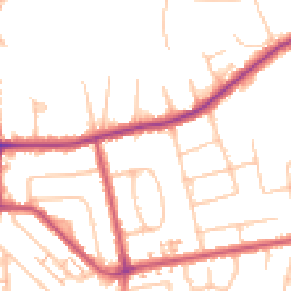 Daytime road noise heatmap for KT2 7BZ