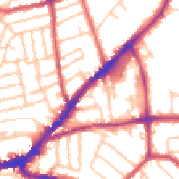 Daytime road noise heatmap for KT2 7NH