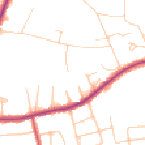 Daytime road noise heatmap for KT2 7PA