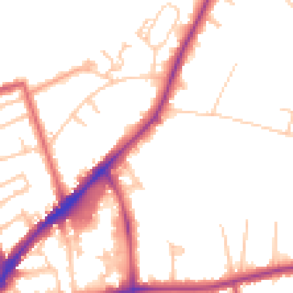 Daytime road noise heatmap for KT2 7PQ