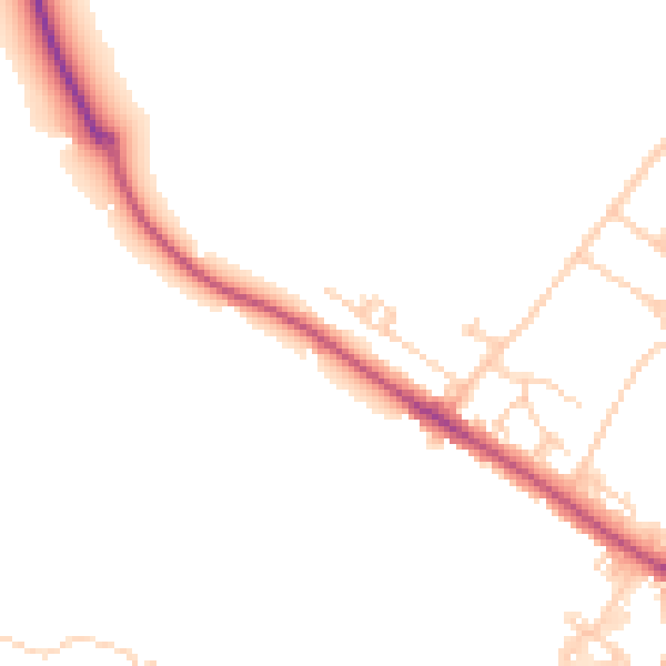 Daytime road noise heatmap for KT22 0AF