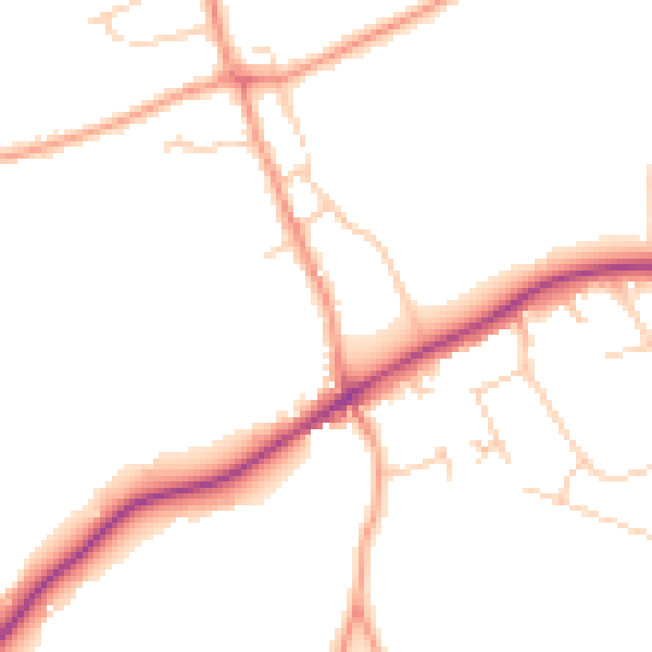 Daytime road noise heatmap for KT24 5LQ