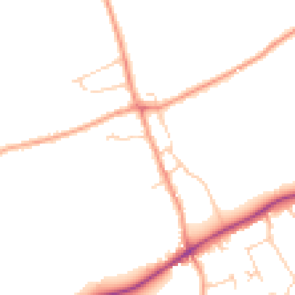 Daytime road noise heatmap for KT24 5LS