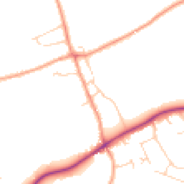 Daytime road noise heatmap for KT24 5LW