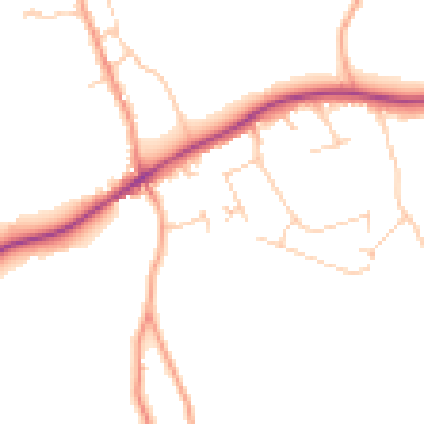 Daytime road noise heatmap for KT24 5PQ