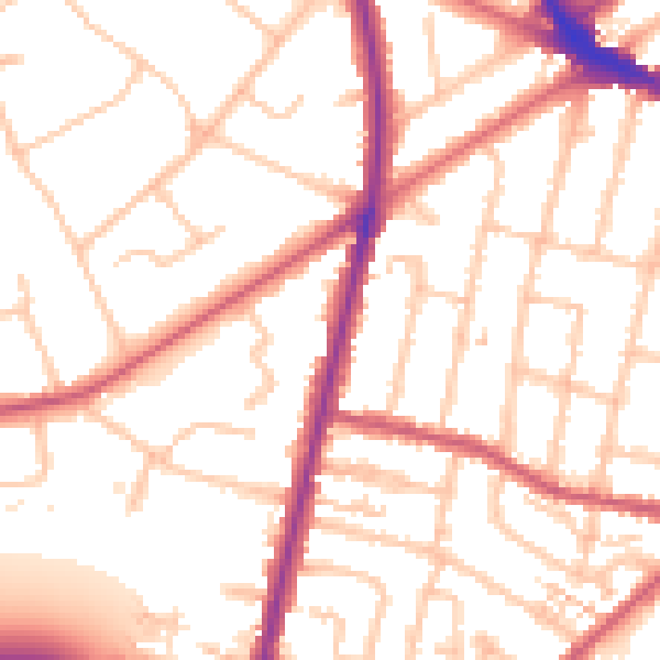 Daytime road noise heatmap for KT6 5BQ