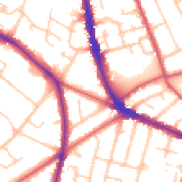 Daytime road noise heatmap for KT6 6JZ