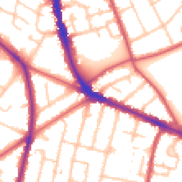 Daytime road noise heatmap for KT6 7AA