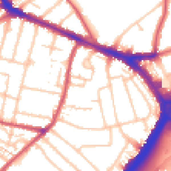 Daytime road noise heatmap for KT6 7BJ