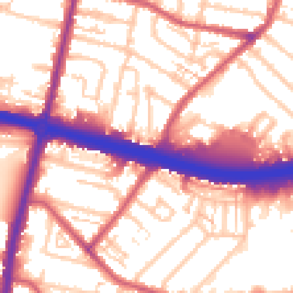 Daytime road noise heatmap for KT6 7LN