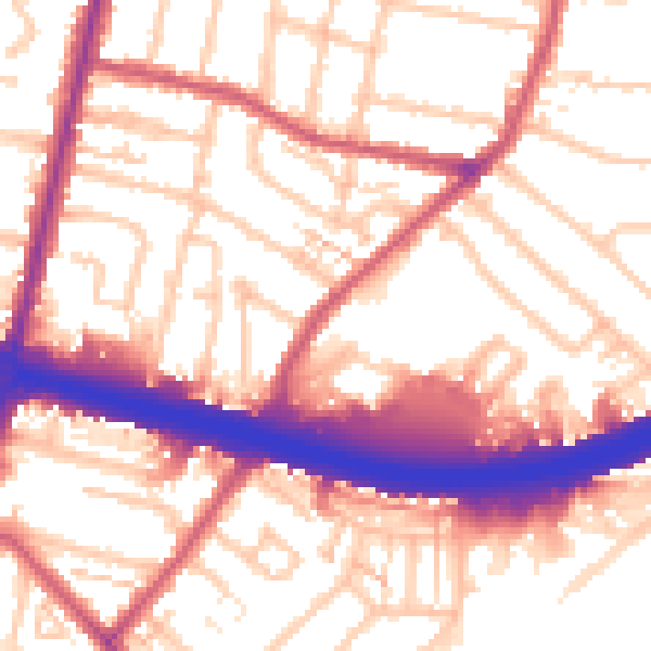 Daytime road noise heatmap for KT6 7LQ
