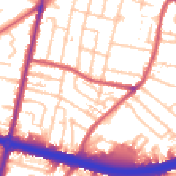 Daytime road noise heatmap for KT6 7SQ