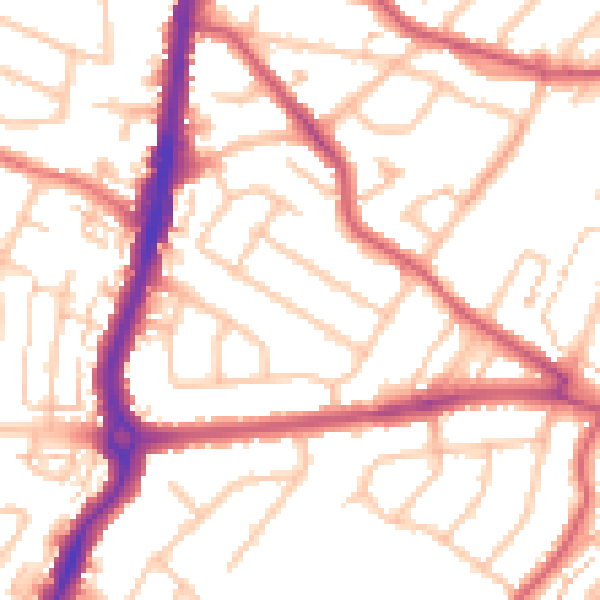 Daytime road noise heatmap for KT9 1AY