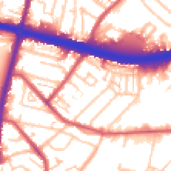 Daytime road noise heatmap for KT9 1HQ