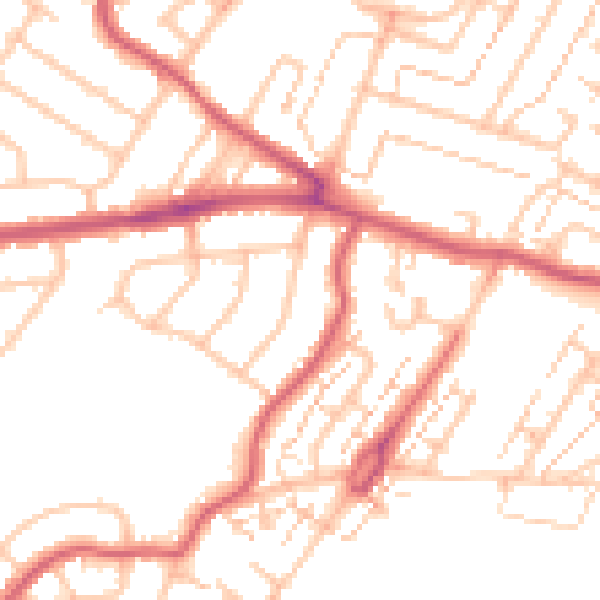 Daytime road noise heatmap for KT9 2HA