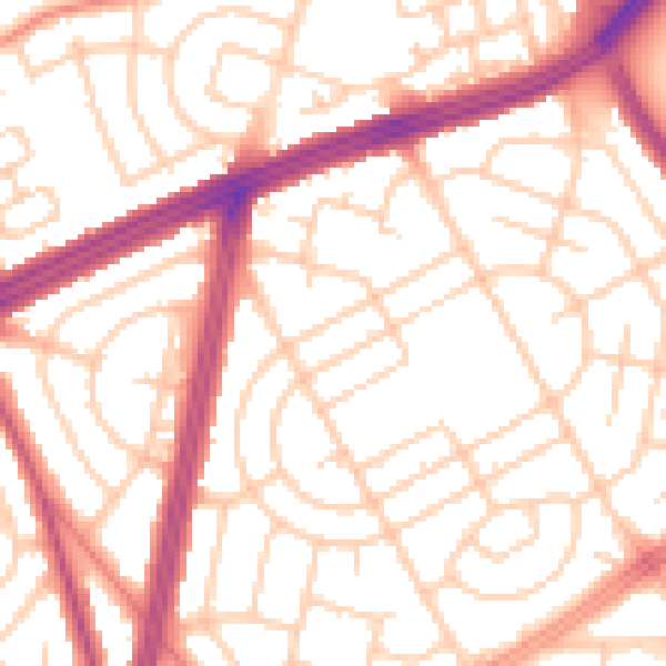 Daytime road noise heatmap for L11 3DE