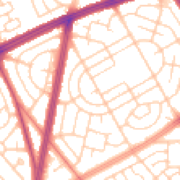 Daytime road noise heatmap for L11 3EN