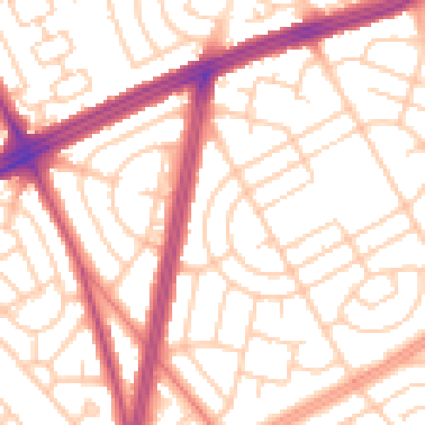 Daytime road noise heatmap for L11 5BB