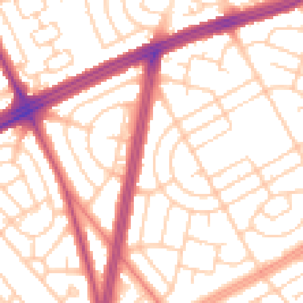 Daytime road noise heatmap for L11 5BE