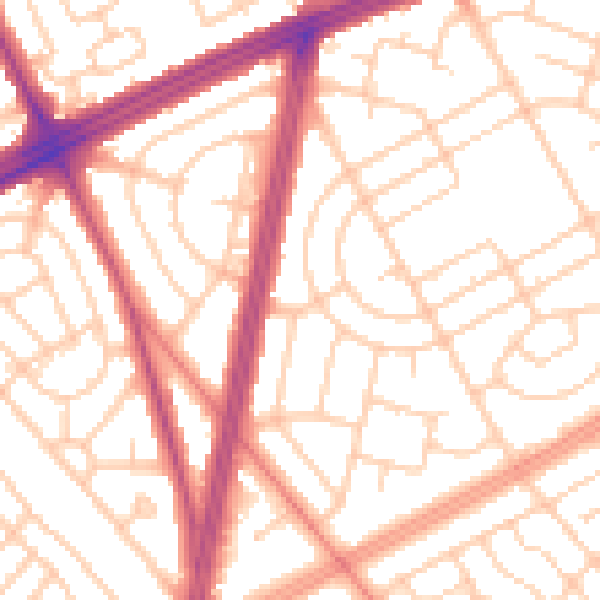Daytime road noise heatmap for L11 5BJ