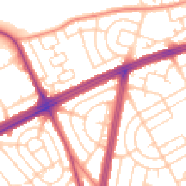 Daytime road noise heatmap for L11 7BG