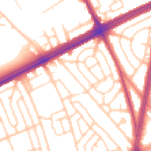 Daytime road noise heatmap for L11 7BH
