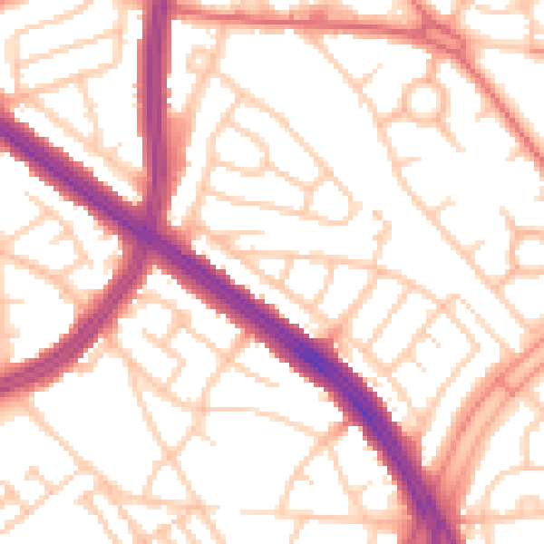 Daytime road noise heatmap for L11 8LE
