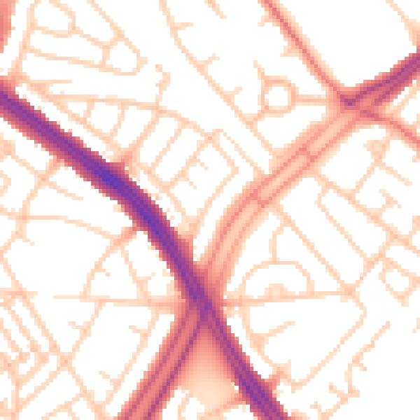 Daytime road noise heatmap for L11 8NQ