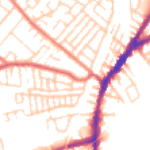 Daytime road noise heatmap for L9 8AJ