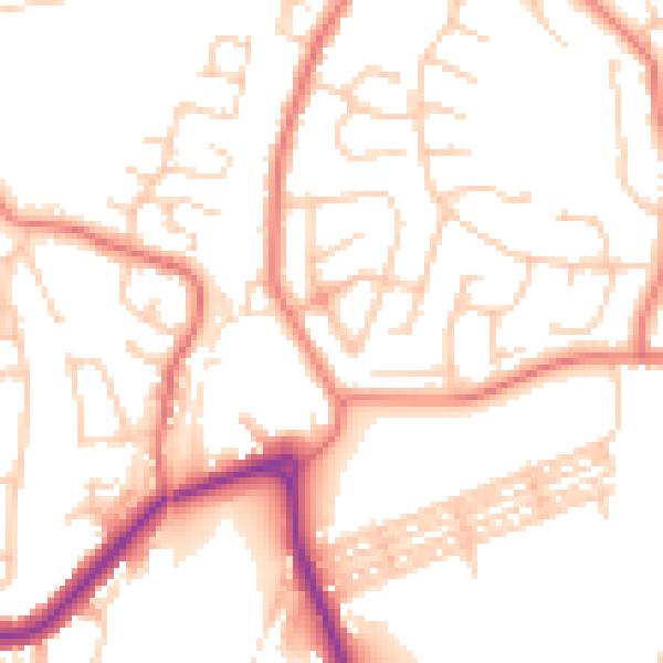 Daytime road noise heatmap for LA13 0HZ