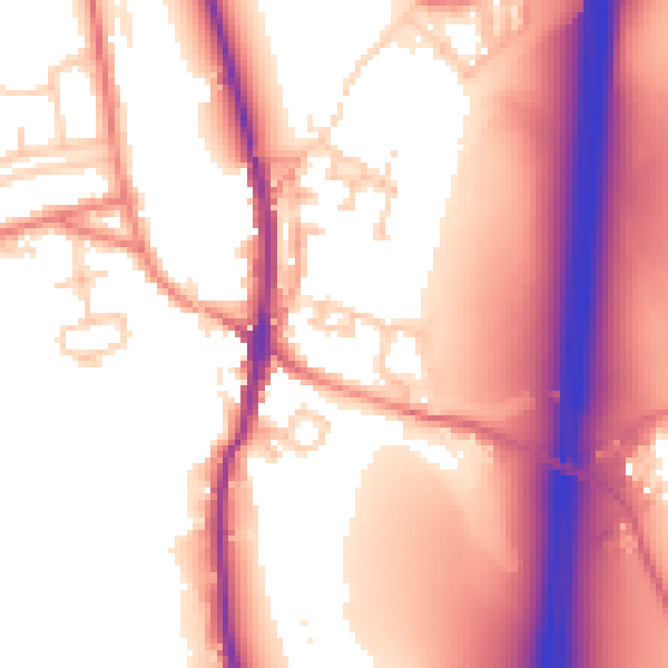 Daytime road noise heatmap for LA2 0BL