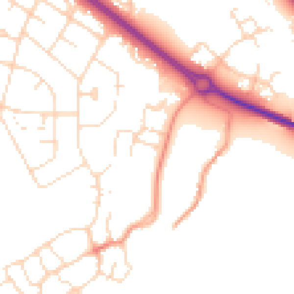 Daytime road noise heatmap for LE11 2AY