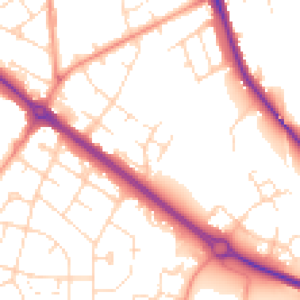 Daytime road noise heatmap for LE11 2LE