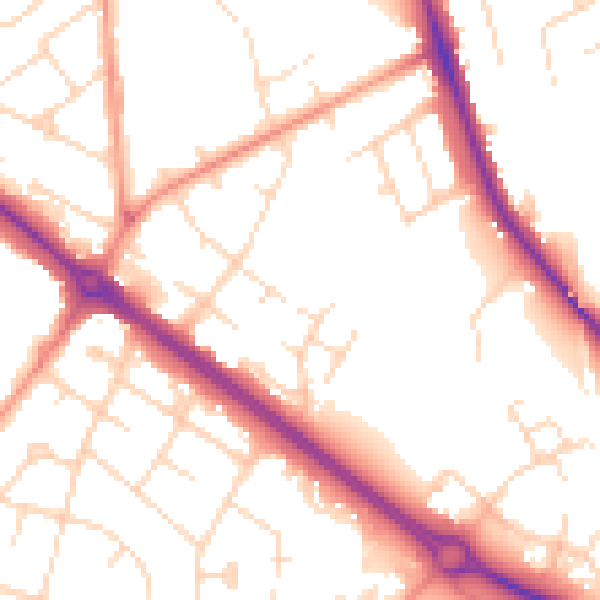 Daytime road noise heatmap for LE11 2LQ