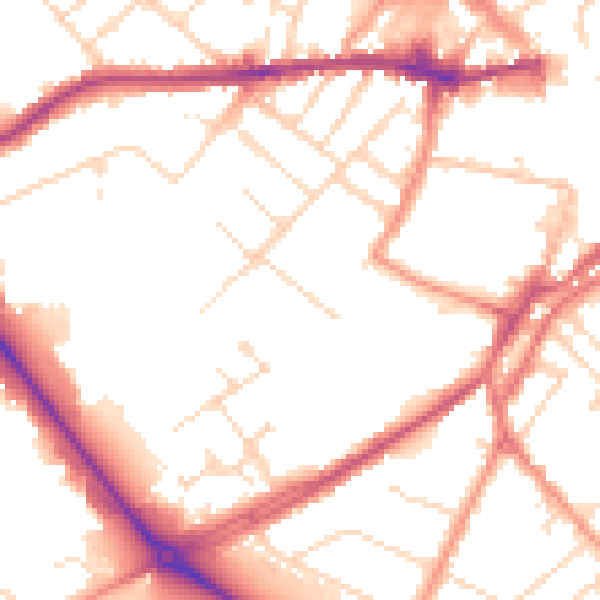 Daytime road noise heatmap for LE11 3AZ