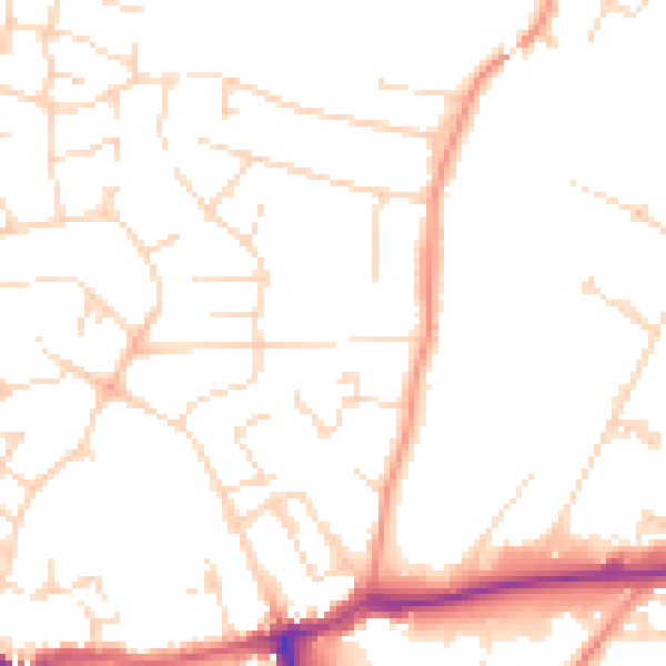 Daytime road noise heatmap for LE16 7DJ