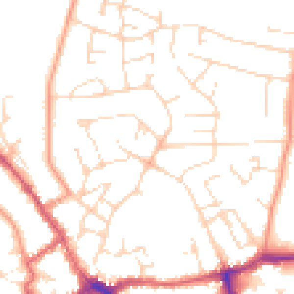 Daytime road noise heatmap for LE16 7LY