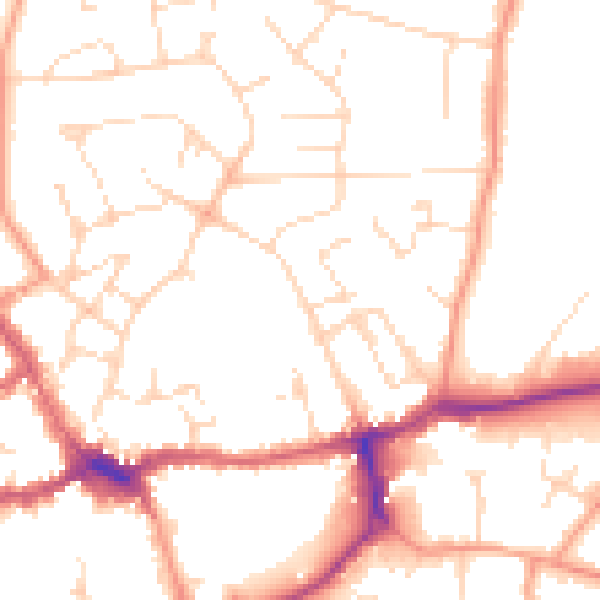 Daytime road noise heatmap for LE16 7NG