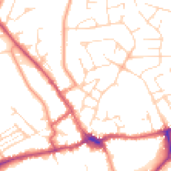 Daytime road noise heatmap for LE16 7NZ