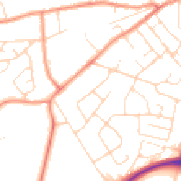 Daytime road noise heatmap for LE9 7HB