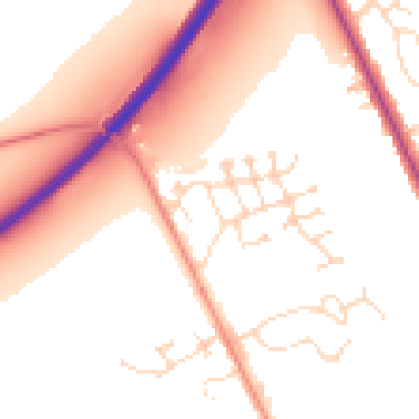 Daytime road noise heatmap for LN1 1AB