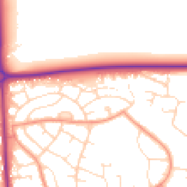 Daytime road noise heatmap for LN2 2BQ